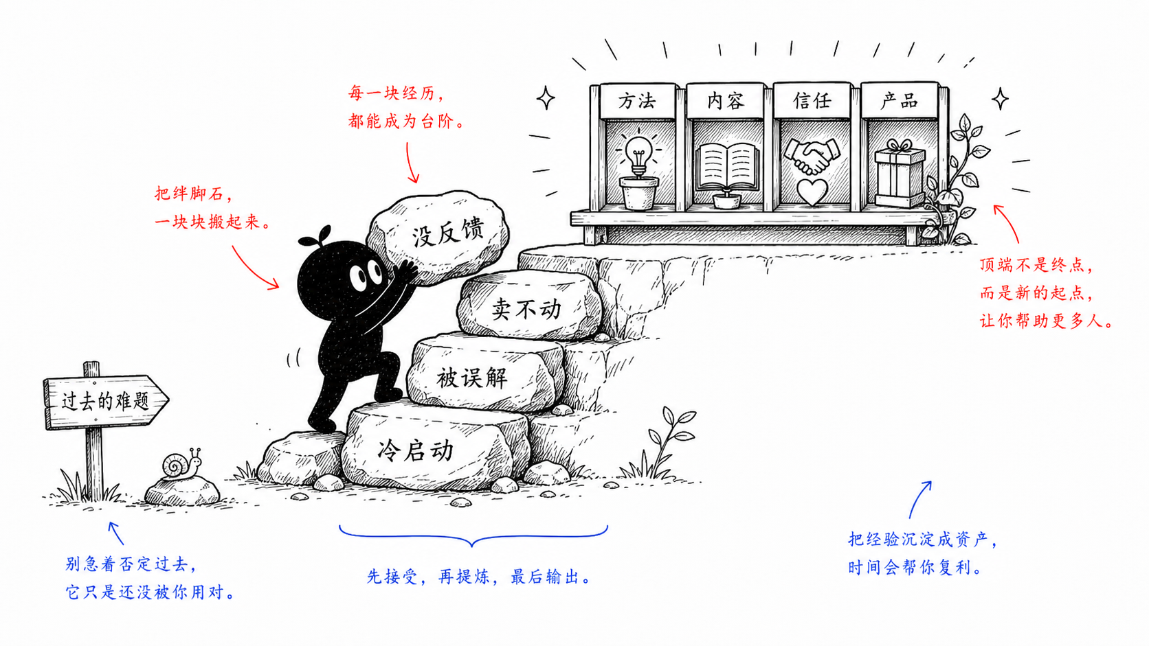 每个绊脚石,都可以被整理成下一层台阶。
